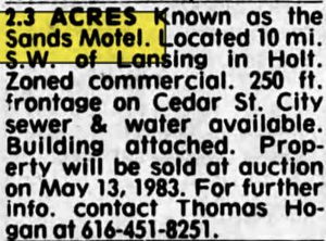 Sands Motel - May 1983 Ad